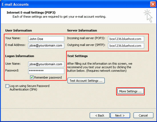 Email Outlook 2003 03 Pop Settings